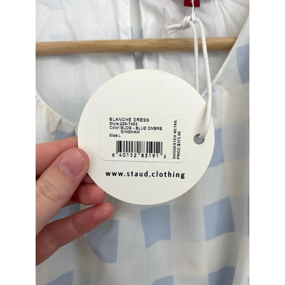 NWT Staud Blanche Midi Dress Blue Ombre Gingham Cut Out Open Back - Large - Picture 10 of 16